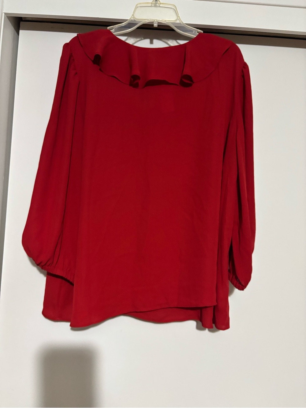 LOFT Deep Red Ruffle V-Neck Blouse - Picture 2 of 9